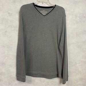 Faded Glory Sweater Men's Medium Gray V-Neck Long Sleeve  Waffle Knit